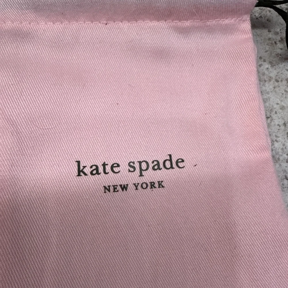 2 Kate Spade New York Jewelry Storage Bags Pouch White & Pink w/ Blk Drawstring‎
